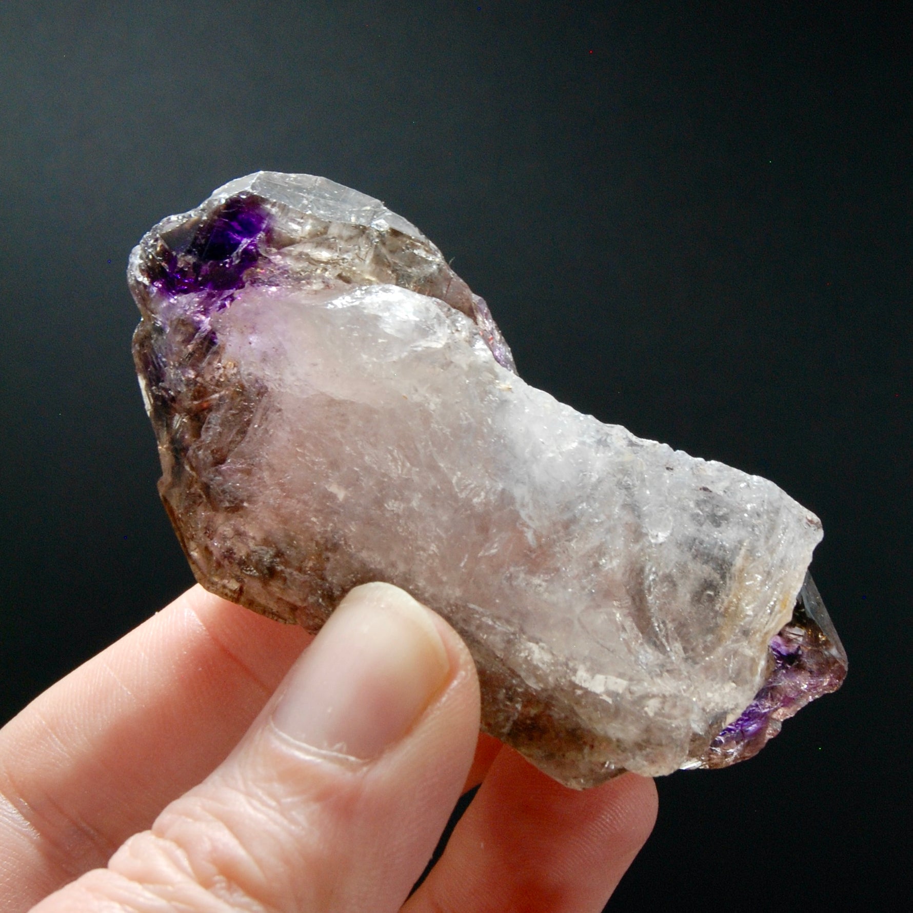 ET DT Elestial Amethyst Quartz Crystal Scepter, Gemmy Smoky Chiredzi Amethyst, Zimbabwe