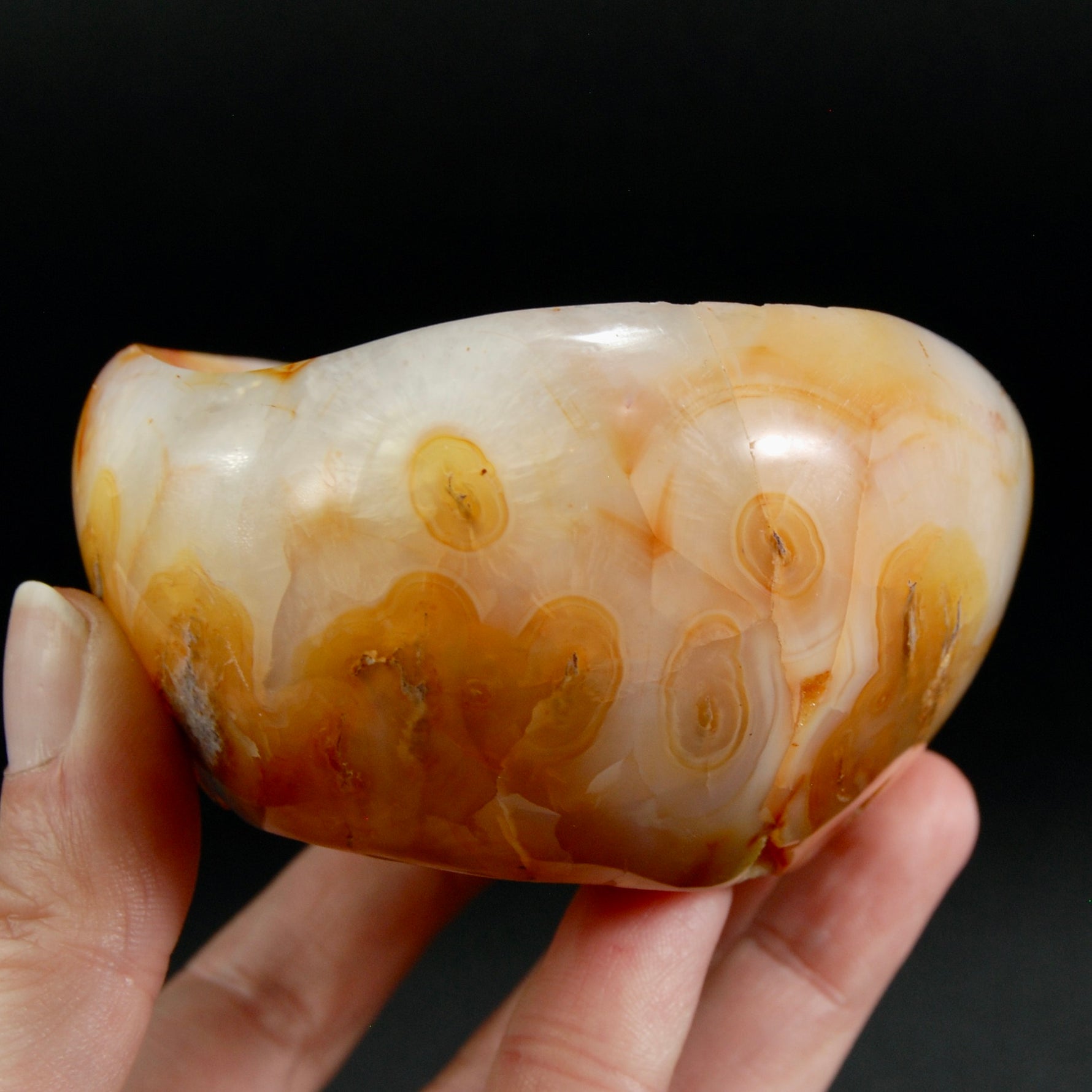 Orbicular Carnelian Agate Carved Crystal Bowl