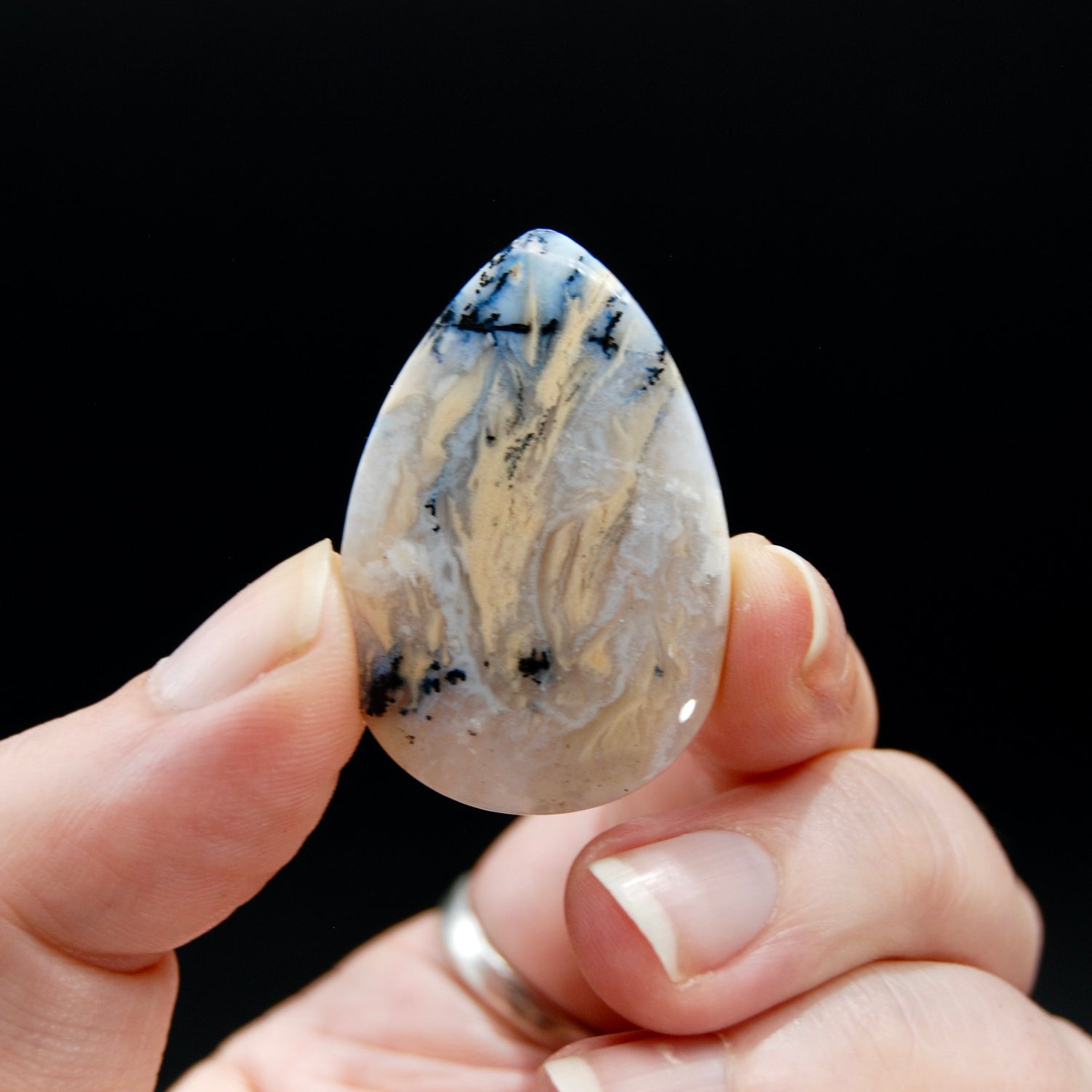 Dendritic Plume Agate Teardrop Pear Cabochon, Indonesia