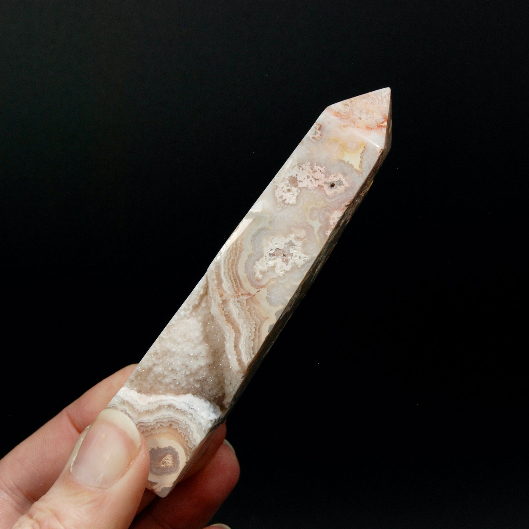 PINK Crazy Lace Agate Druzy Filled Crystal Tower, Indonesia