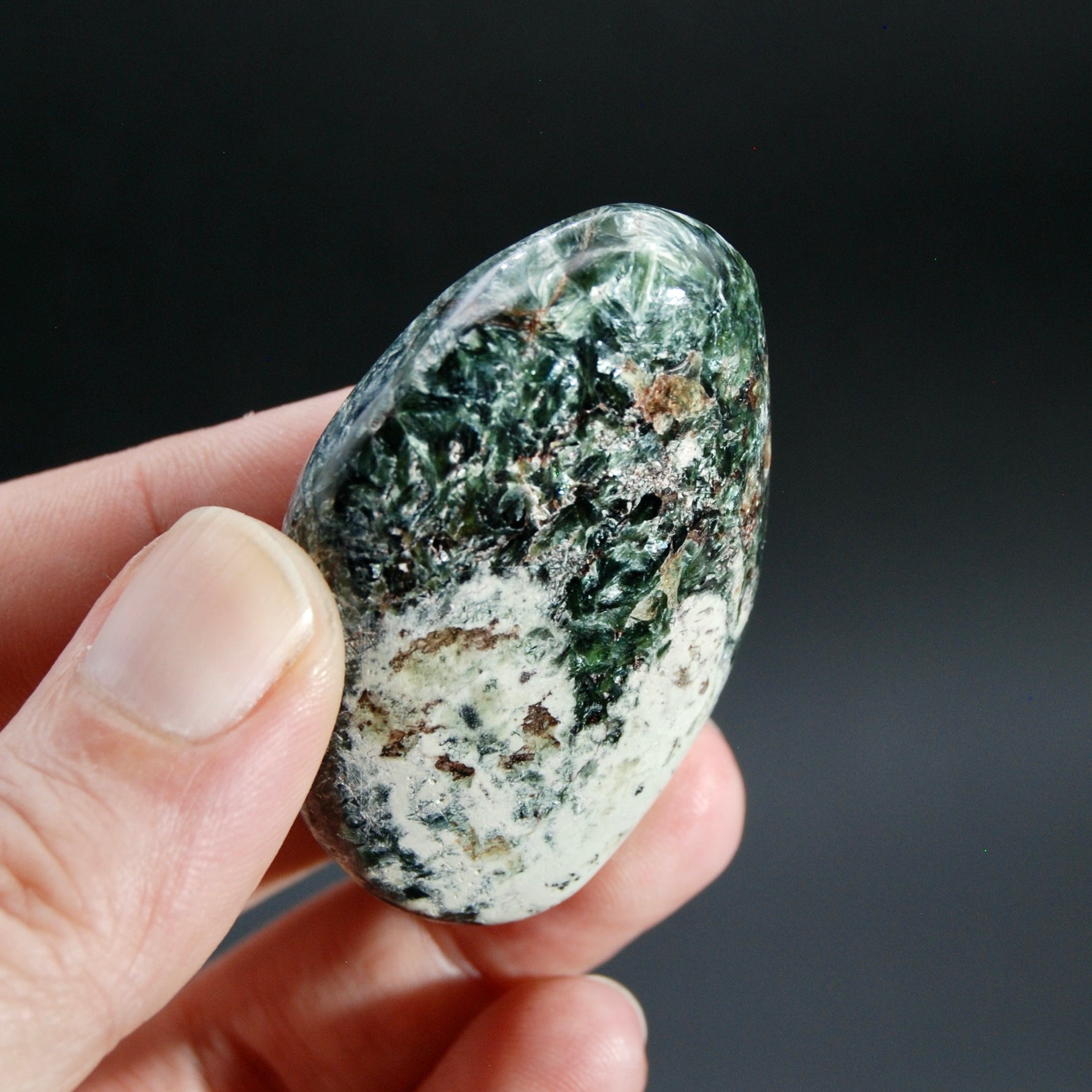 Flashy Seraphinite Crystal Palm Stone, Russia