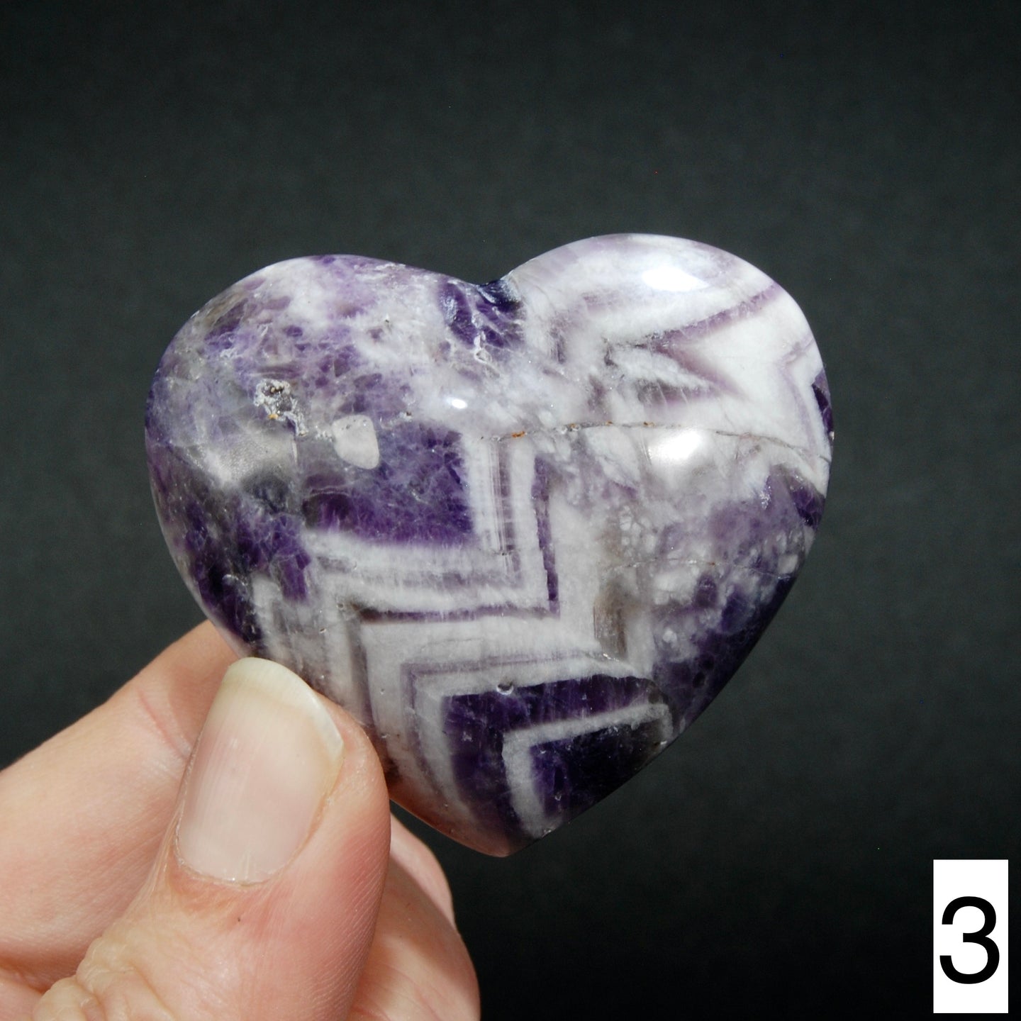 YOU CHOOSE Chevron Amethyst Carved Crystal Heart Shaped Palm Stones, Zambia