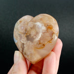 Large Sakura Flower Agate Heart Shaped Palm Stone, Madagascar