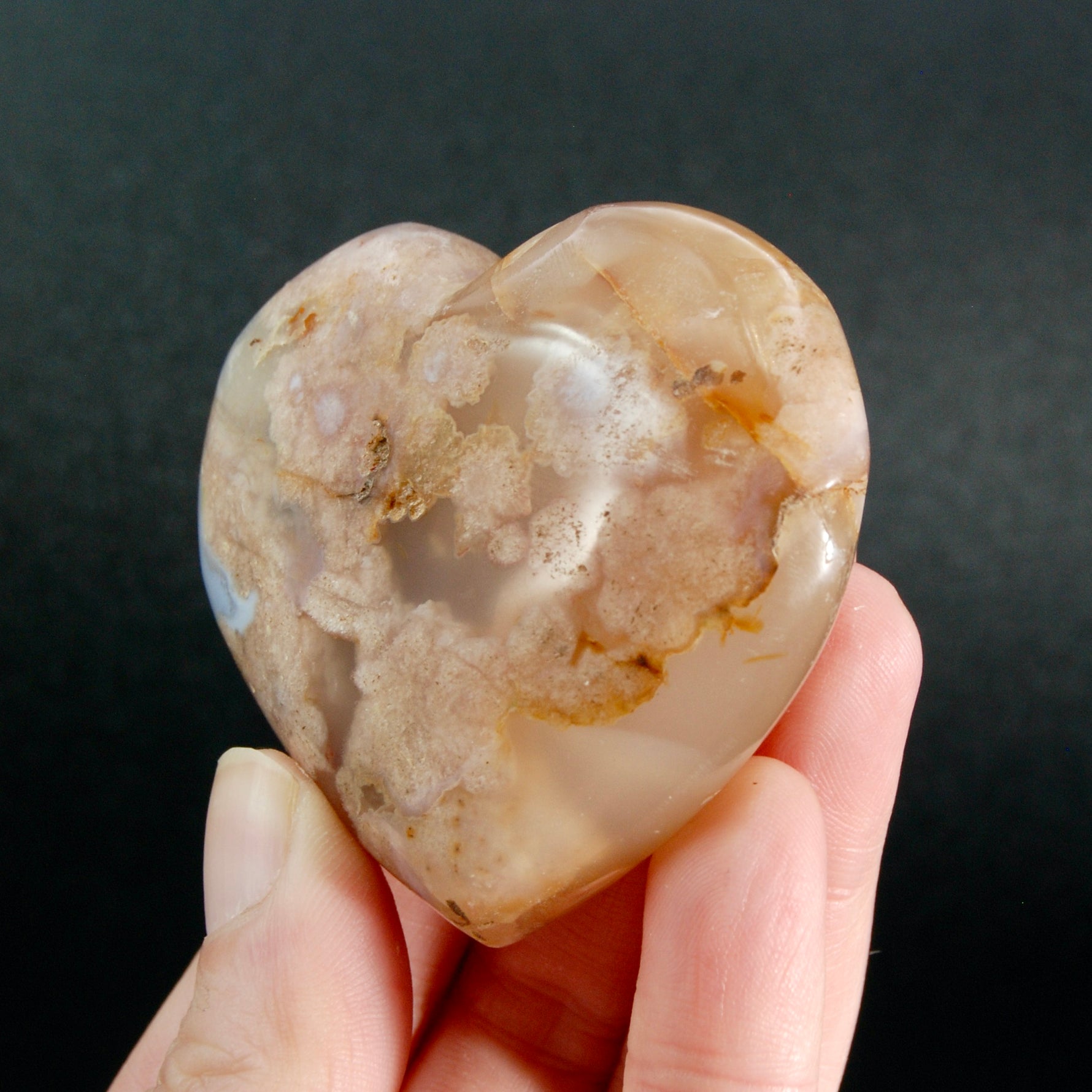 Large Sakura Flower Agate Heart Shaped Palm Stone, Madagascar