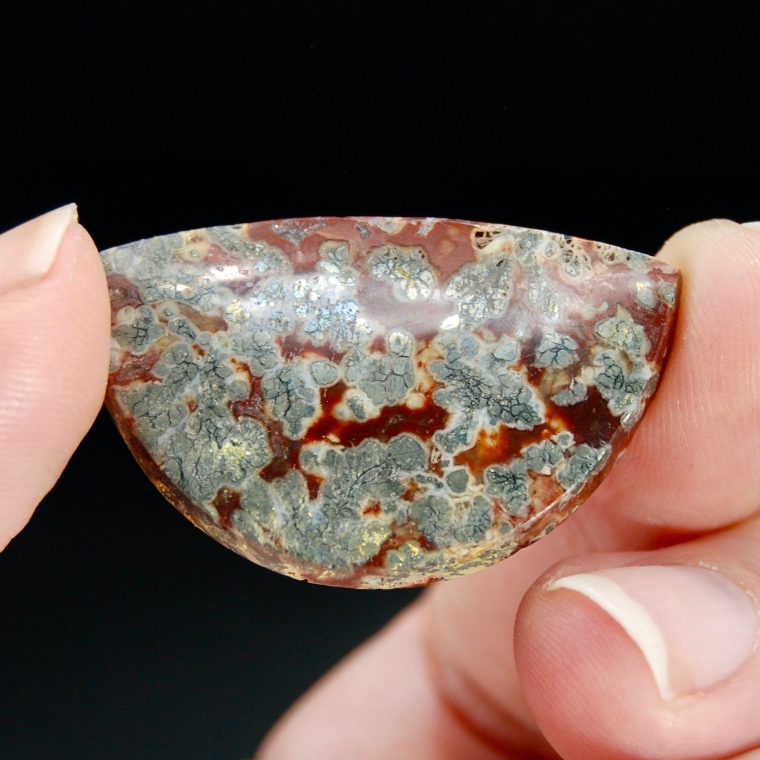 Marcasite Red Agate Matrix Freeform Half Circle Cabochon, Indonesia