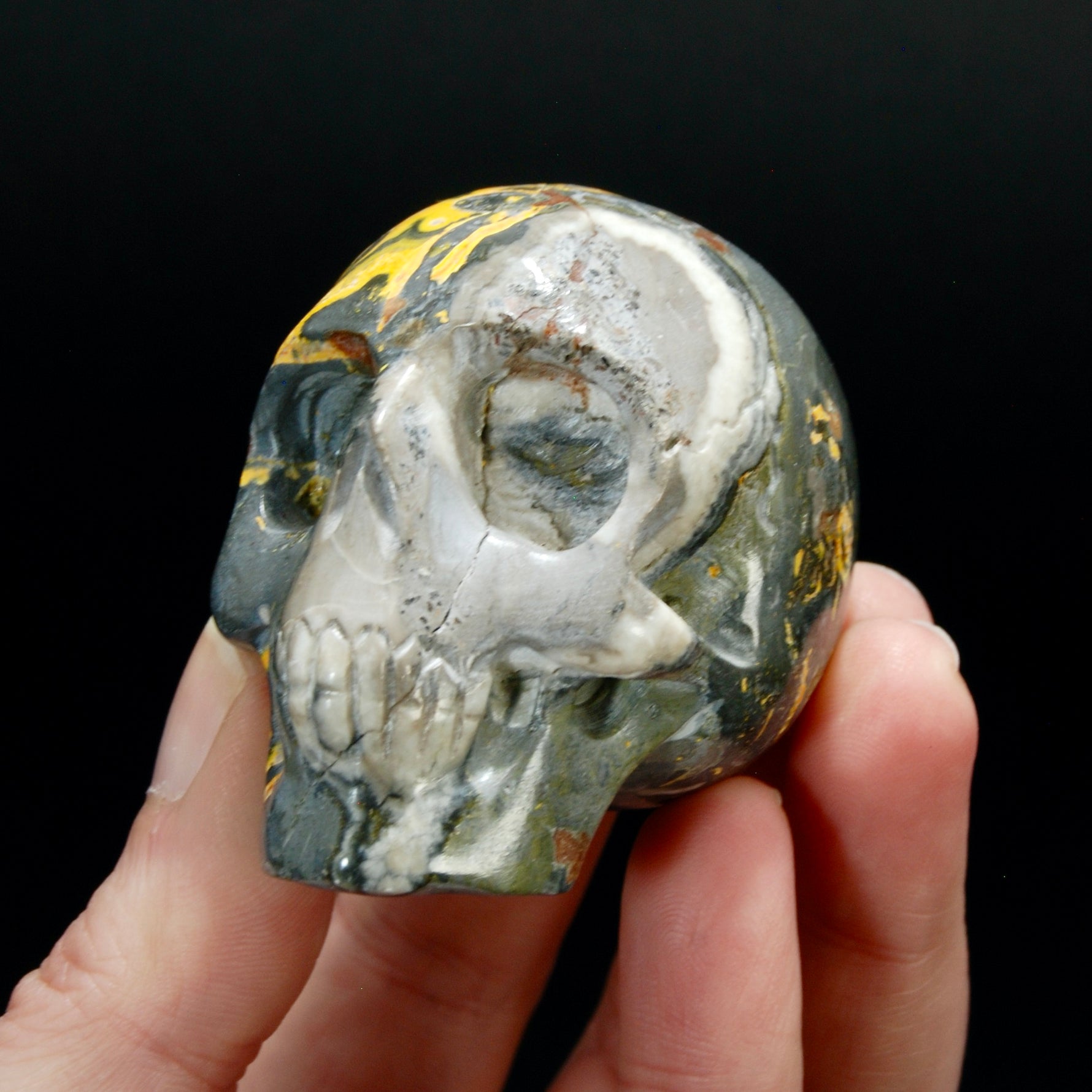 Bumblebee Jasper Carved Crystal Skull, Indonesia