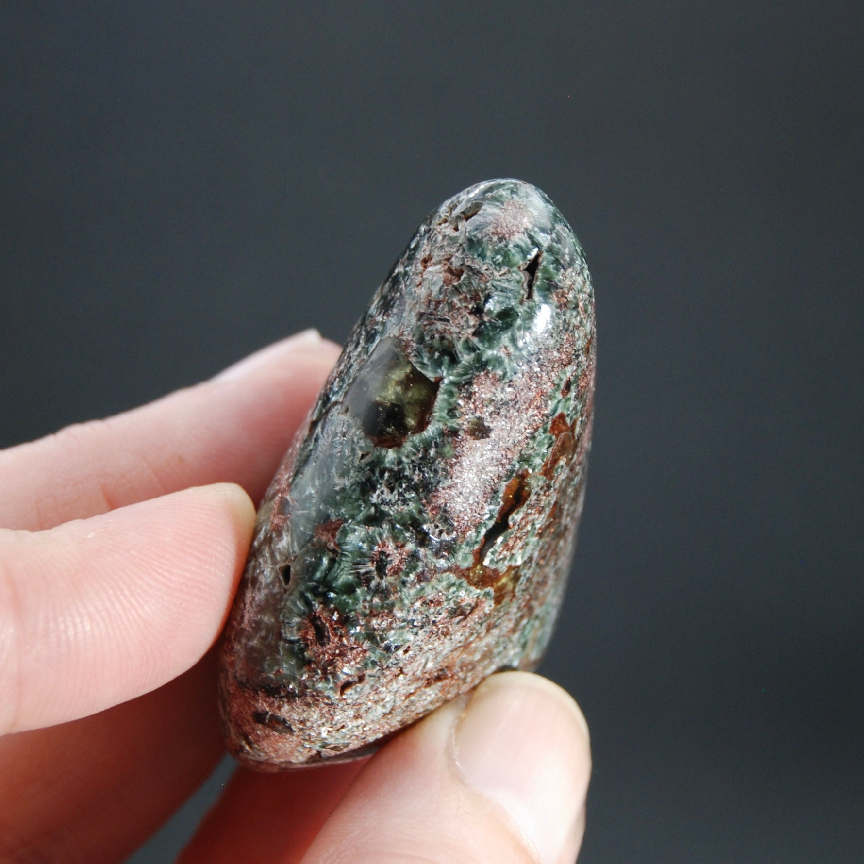 Flashy Seraphinite Crystal Palm Stone, Russia