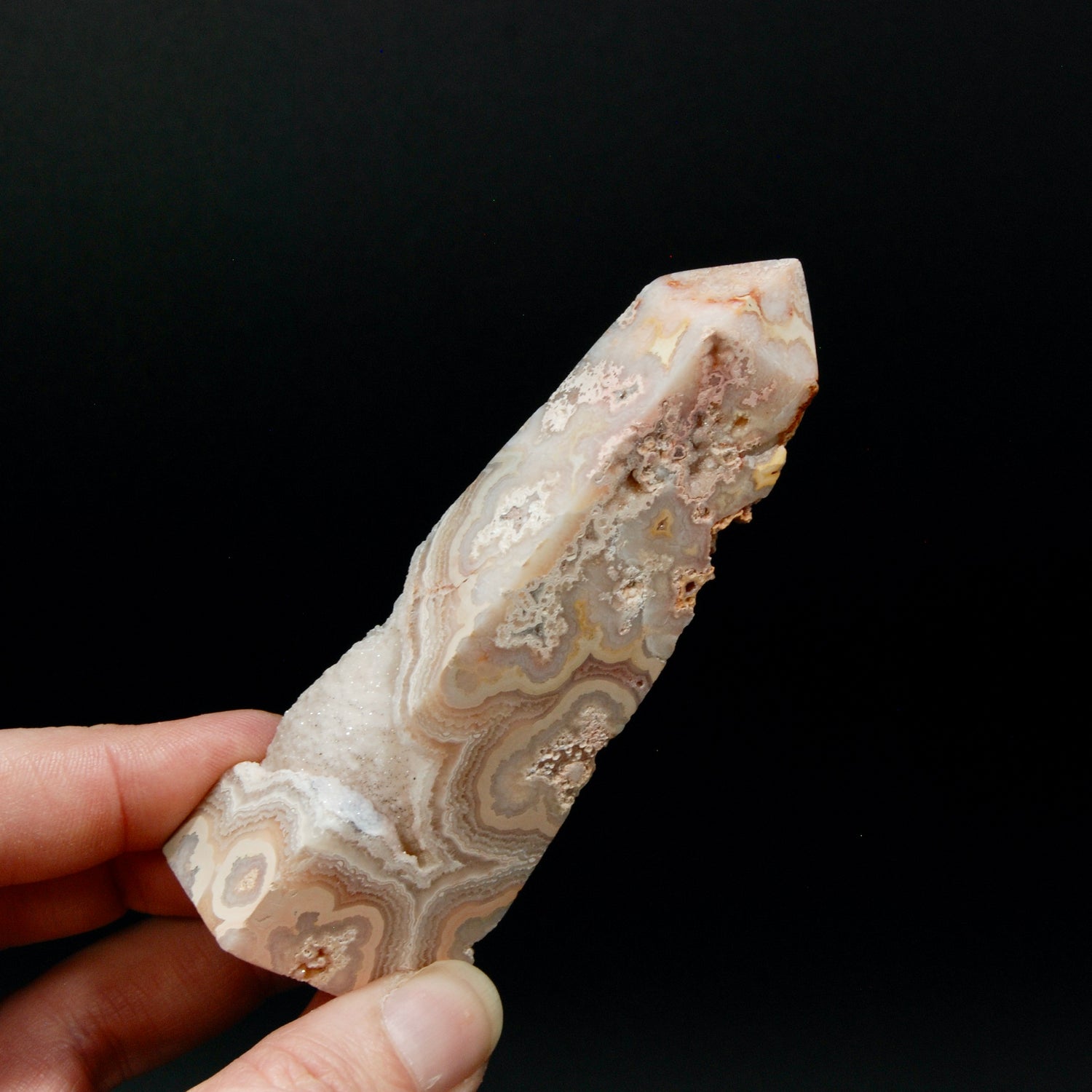 PINK Crazy Lace Agate Druzy Filled Crystal Tower, Indonesia