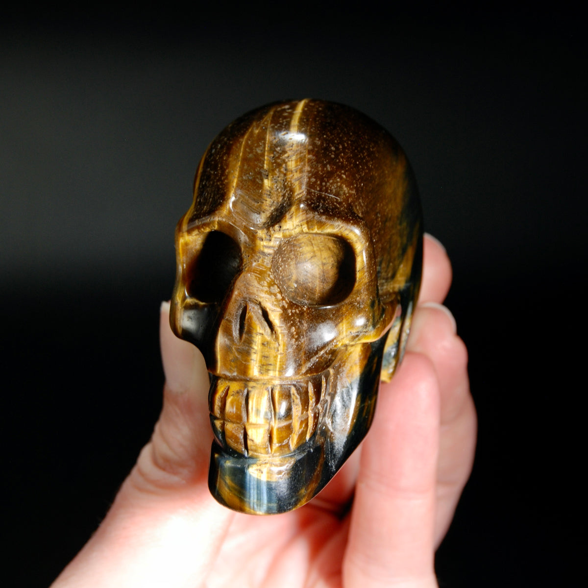Blue Tiger's Eye Carved Crystal Skull