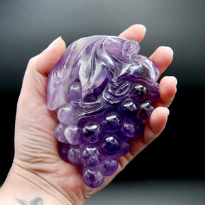 Juicy Amethyst Quartz Carved Crystal Grapes, Dark Purple Amethyst Grape Cluster Carving