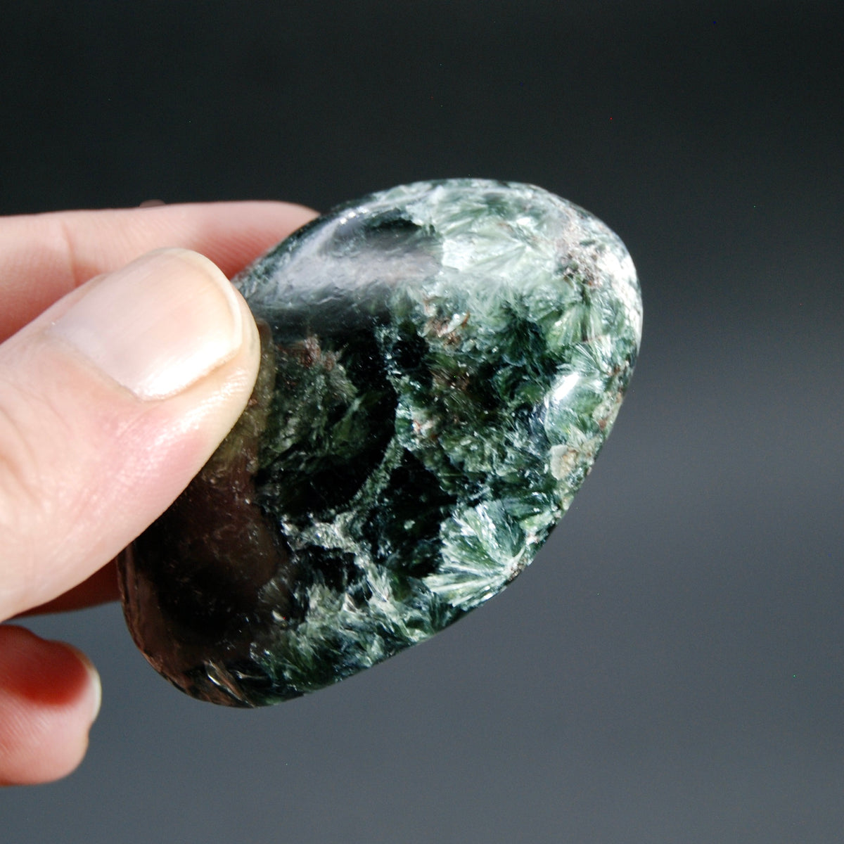 Flashy Seraphinite Crystal Palm Stone, Russia