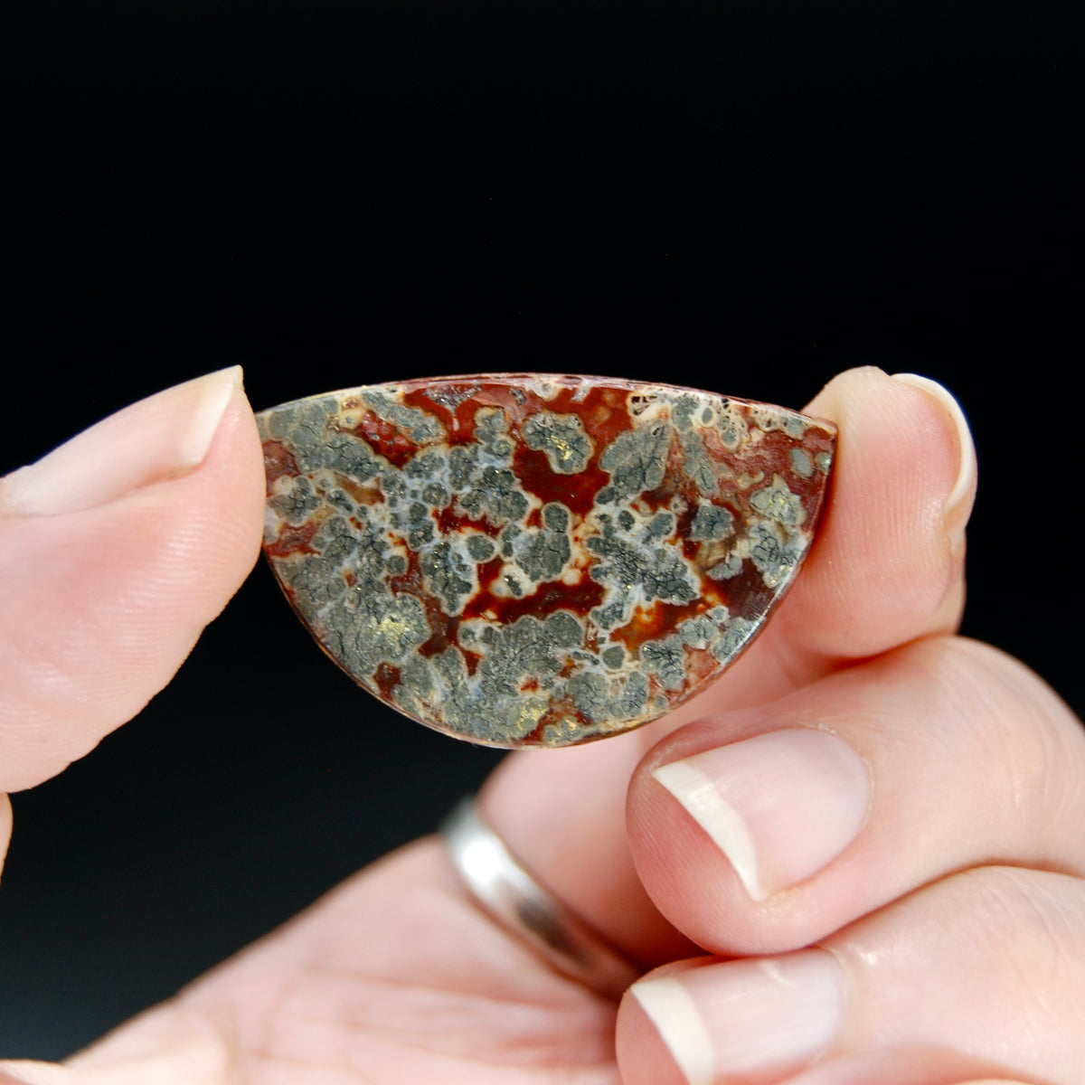 Marcasite Red Agate Matrix Freeform Half Circle Cabochon, Indonesia