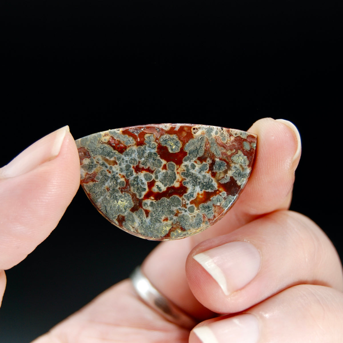 Marcasite Red Agate Matrix Freeform Half Circle Cabochon, Indonesia