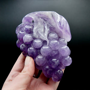 Juicy Amethyst Quartz Carved Crystal Grapes, Dark Purple Amethyst Grape Cluster Carving