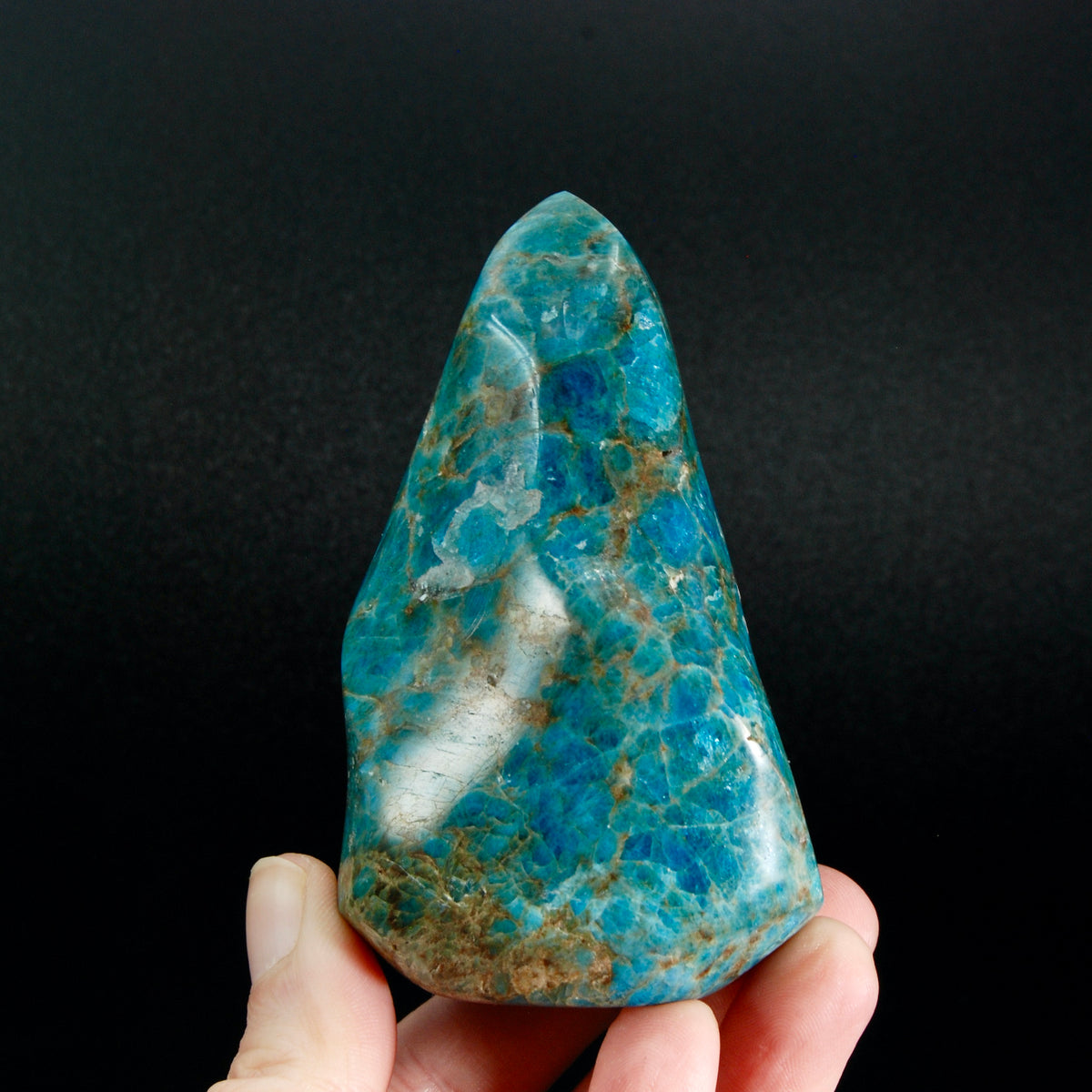 Gemmy Blue Apatite Crystal Flame, Madagascar