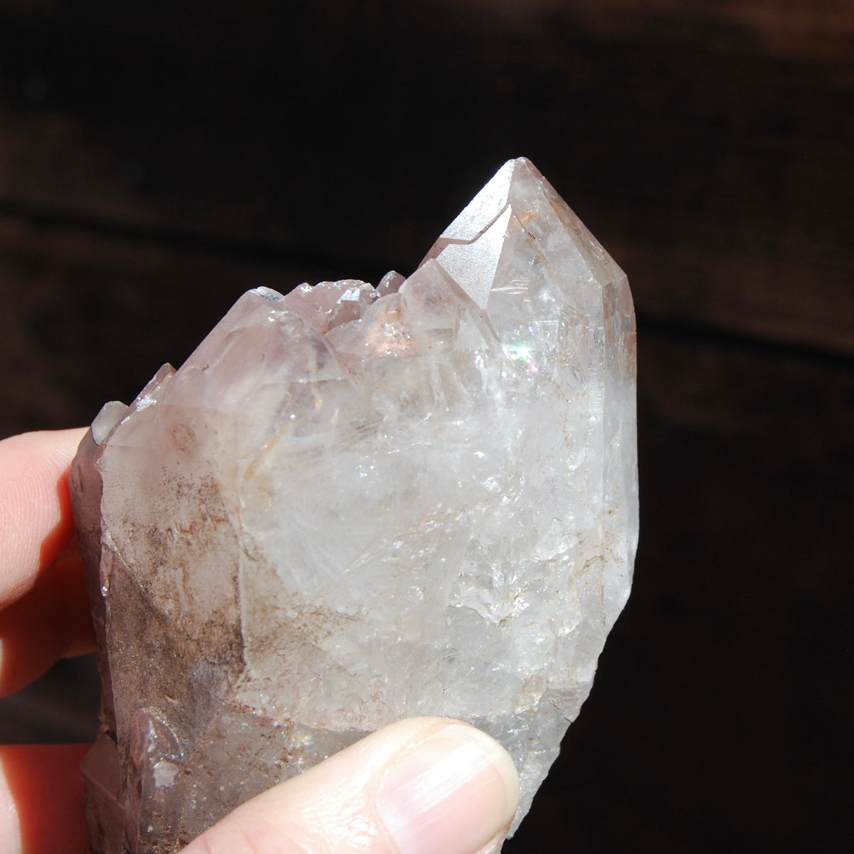 ET Soulmate Isis Face Pink Lithium Lemurian Quartz Crystal Starbrary Specular Hematite, Brazil