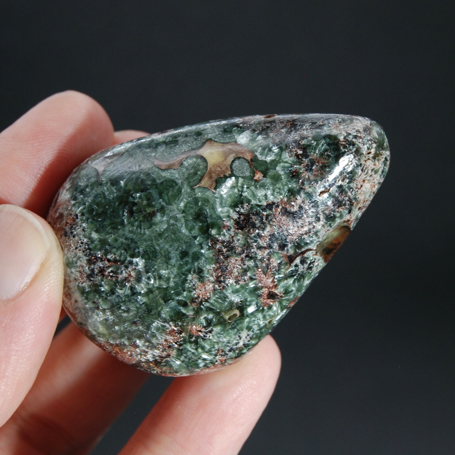 Flashy Seraphinite Crystal Palm Stone, Russia
