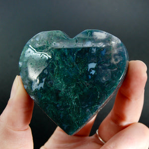 Moss Agate Crystal Heart Shaped Palm Stone, Indonesia