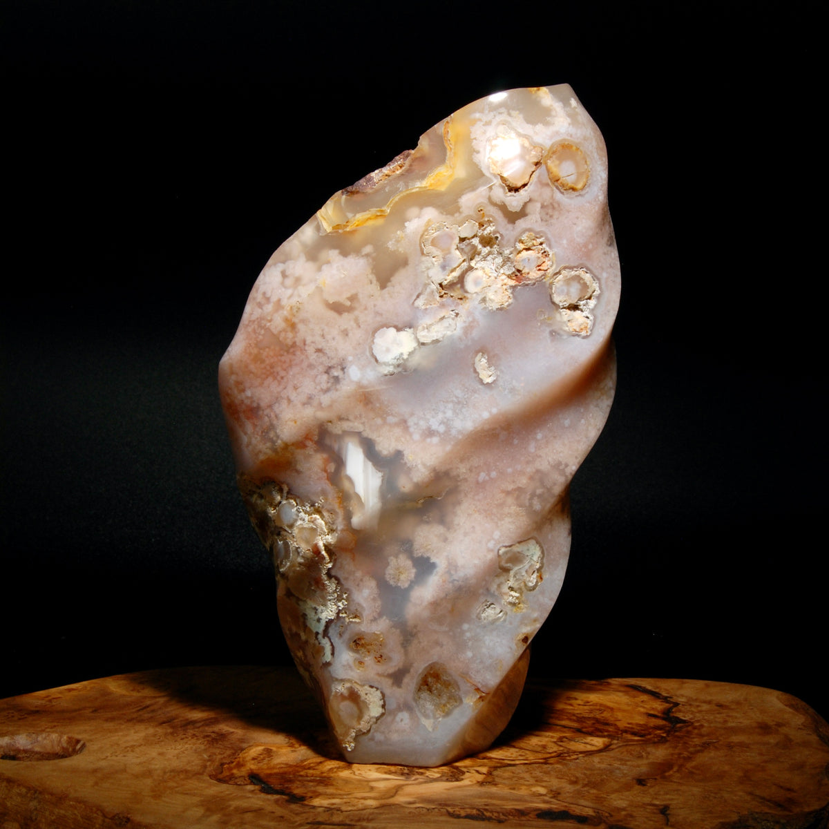 Pink Sakura Flower Agate Crystal Freeform Flame Tower, Madagascar
