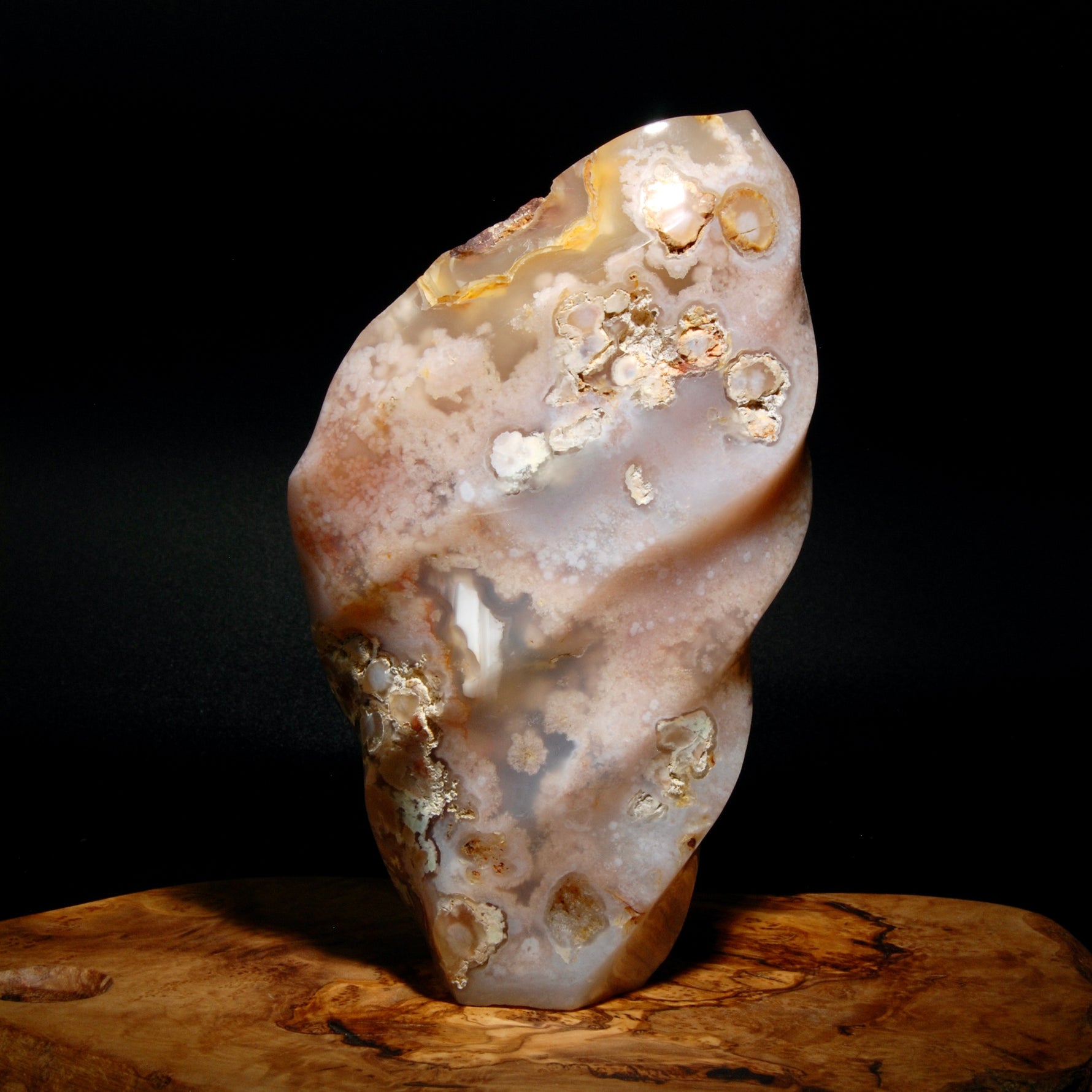 Pink Sakura Flower Agate Crystal Freeform Flame Tower, Madagascar