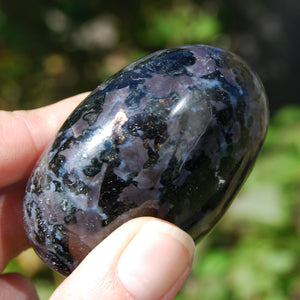 Mystic Merlinite (Indigo Gabbro) Crystal Palm Stone, Madagascar