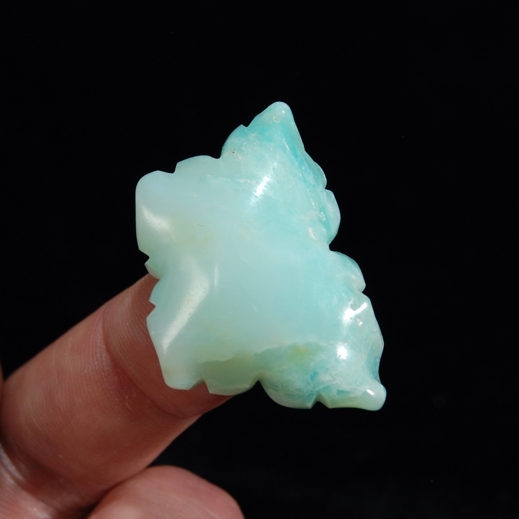 Blue Andean Opal Carved Crystal Flower, Natural Blue Opal Gemstone Carving, Peru