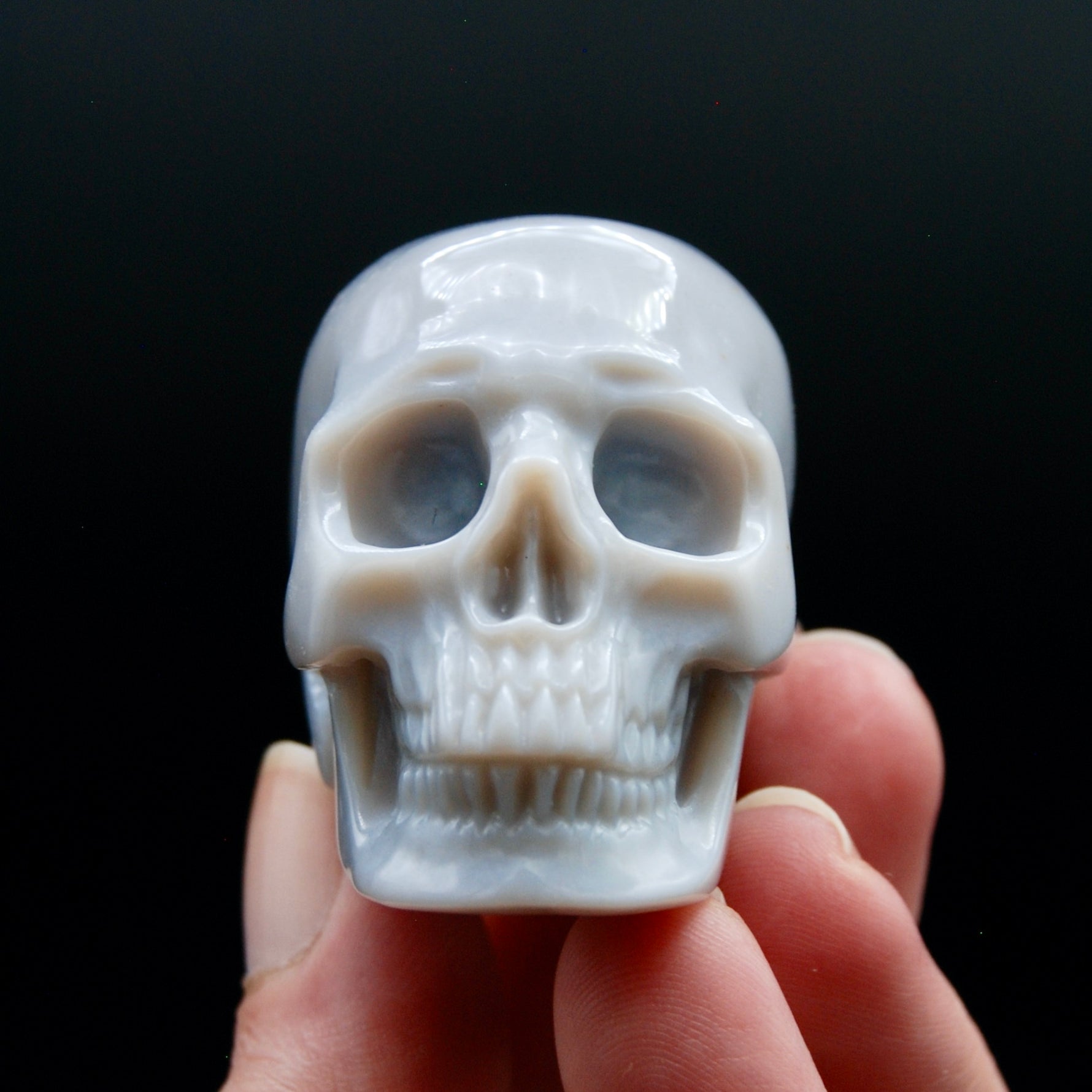 Grey Agate Geode Carved Crystal Skull