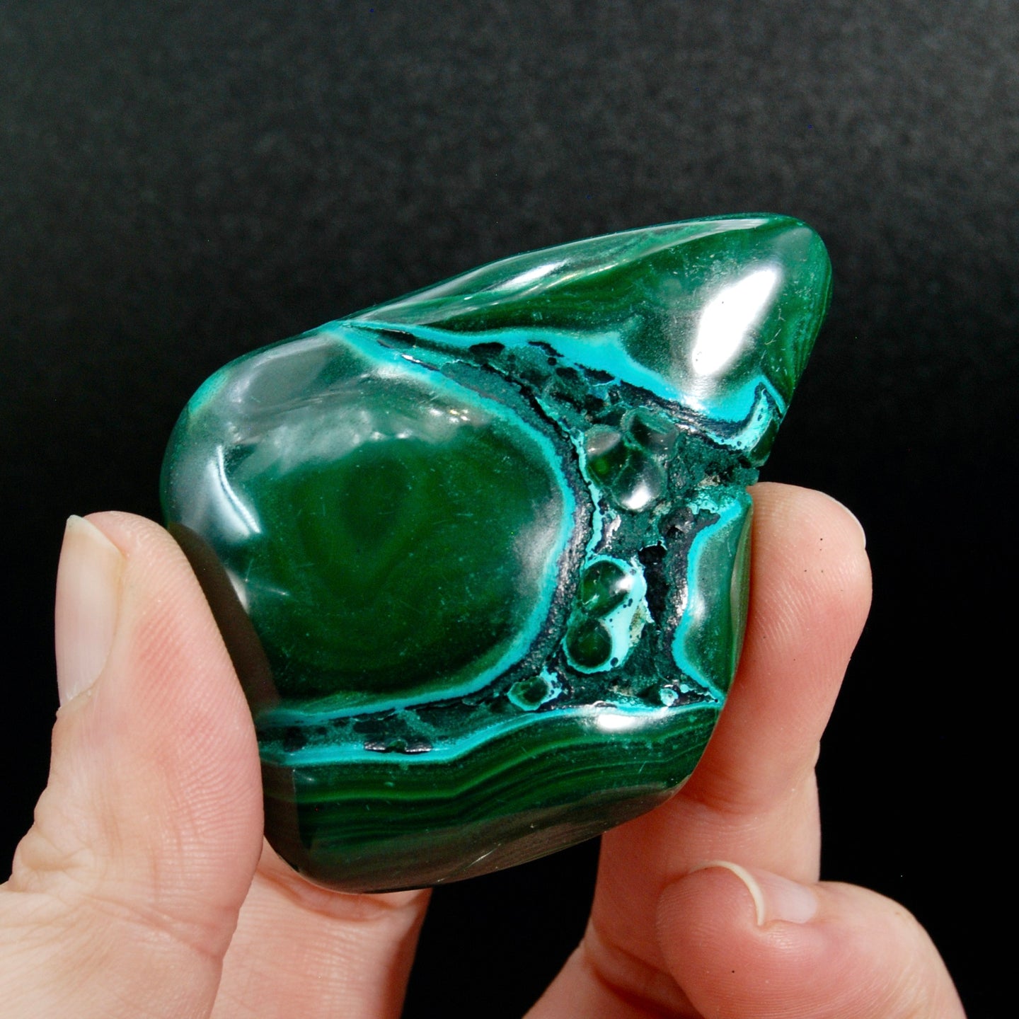 Chrysocolla Malachite Crystal Palm Stone, Congo