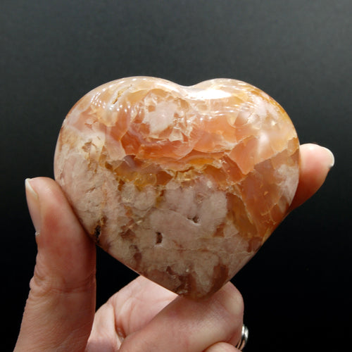 Flower Agate Heart Shaped Palm Stone, Sakura Agate Crystal Heart