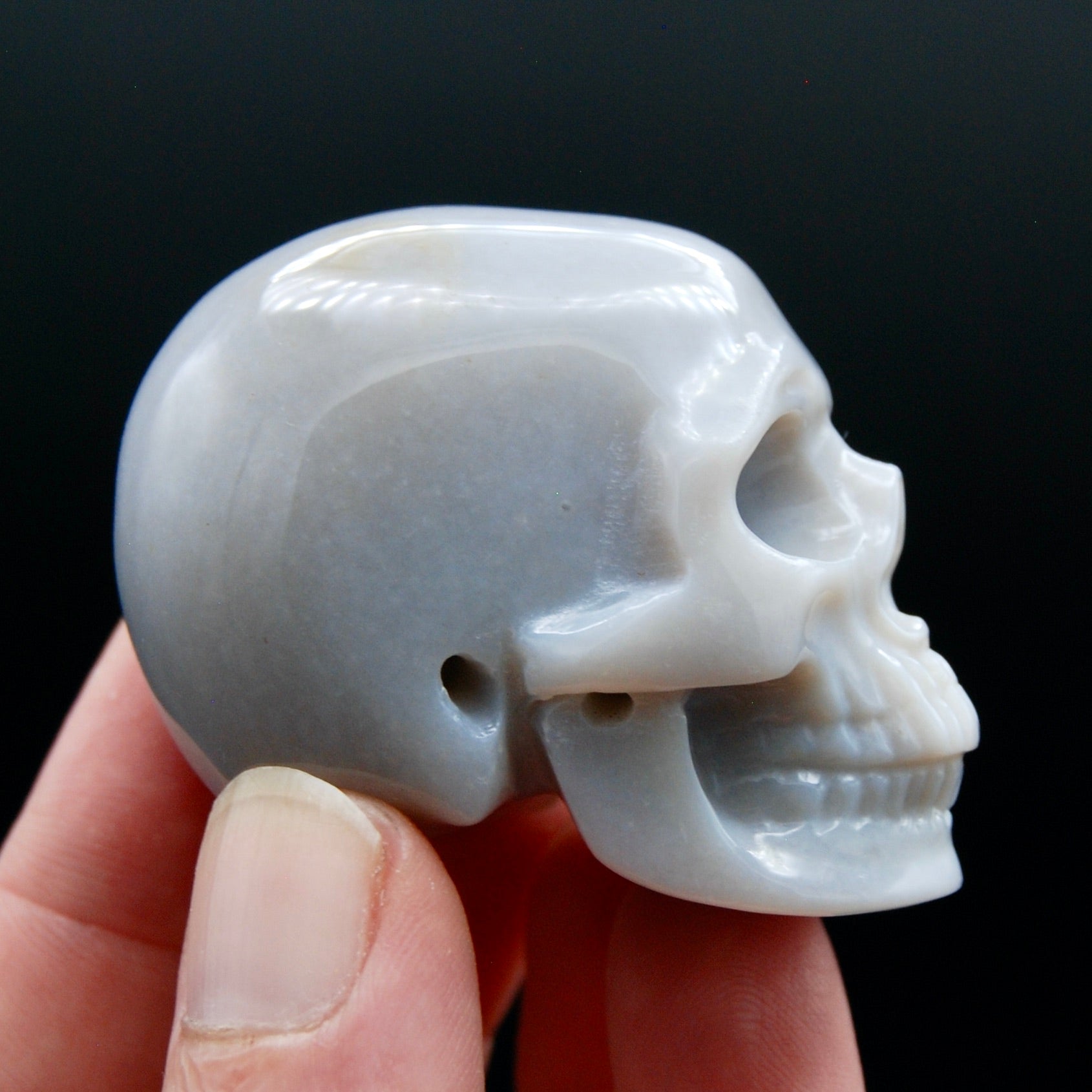 Grey Agate Geode Carved Crystal Skull