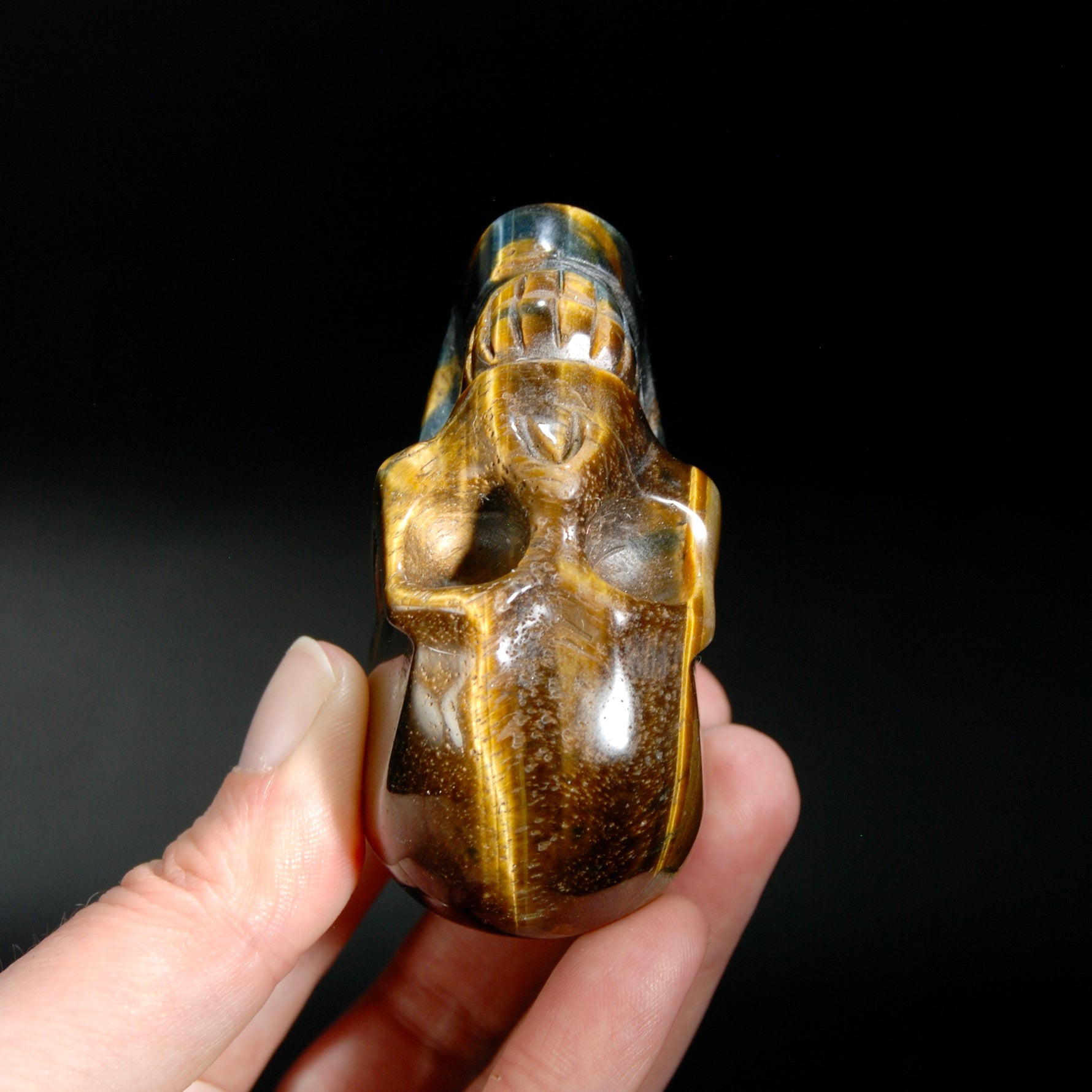 Blue Tiger's Eye Carved Crystal Skull