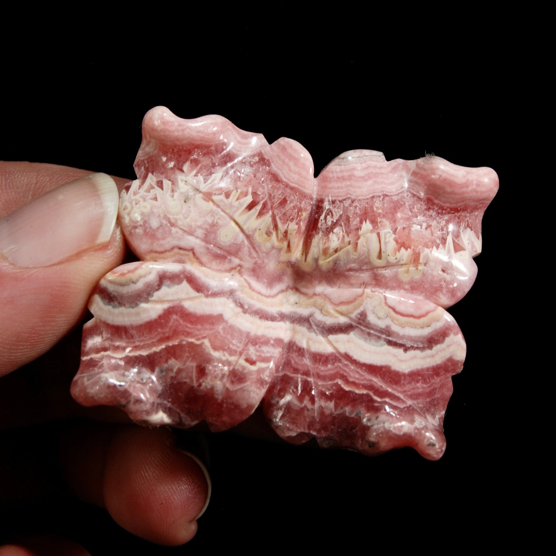 Genuine Rhodochrosite Carved Crystal Crystal Flower, Argentina