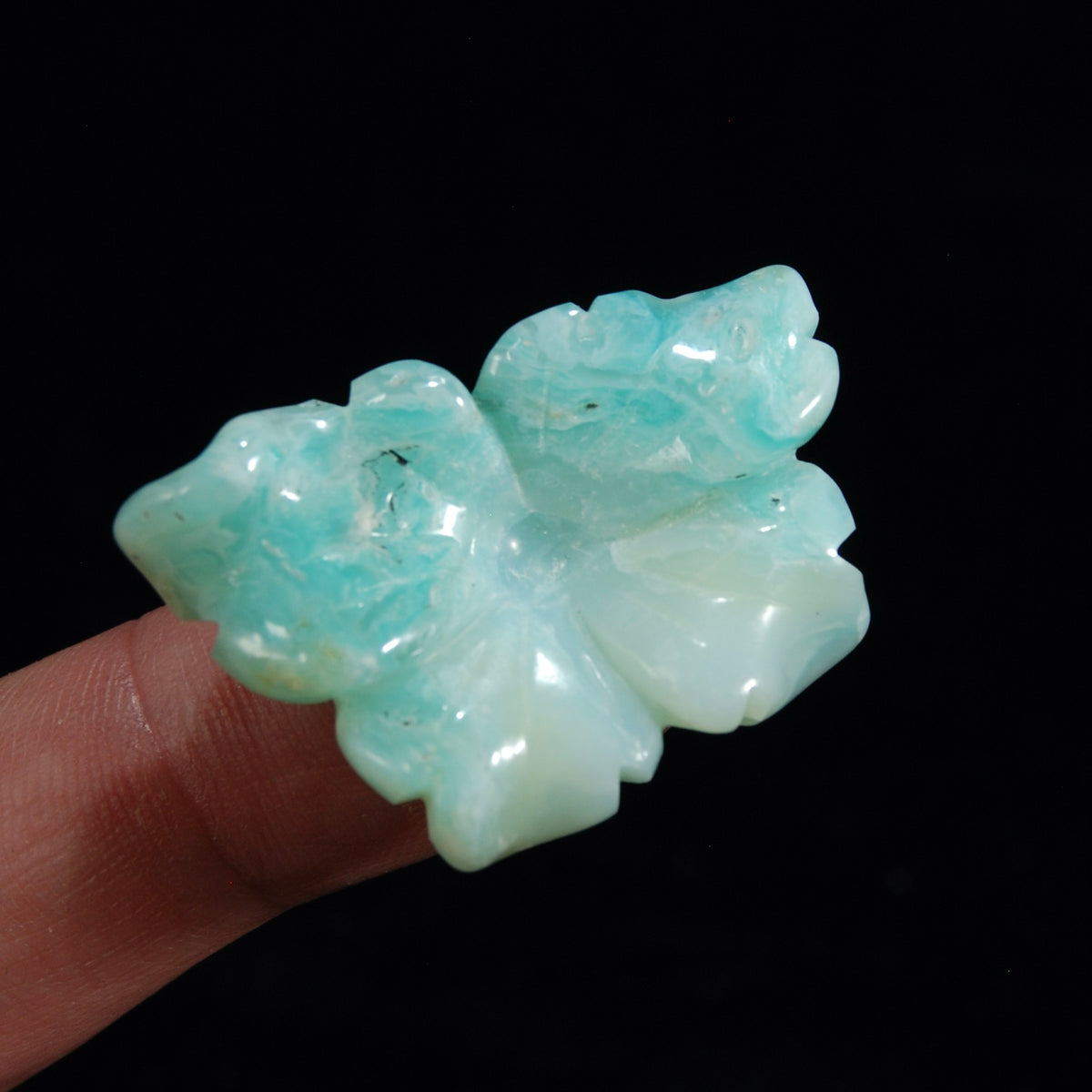 Blue Andean Opal Carved Crystal Flower, Natural Blue Opal Gemstone Carving, Peru