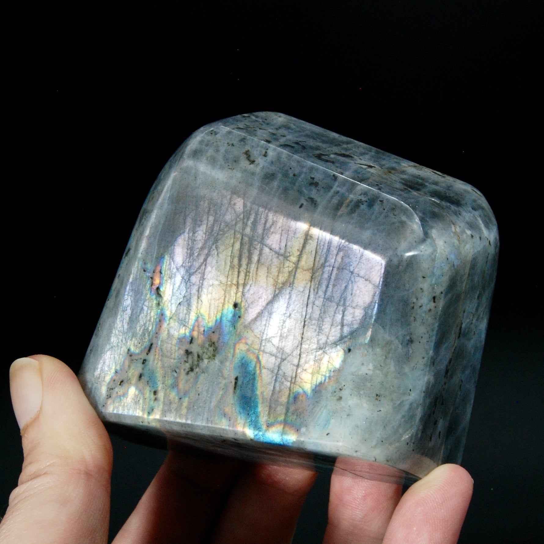 Purple Labradorite Crystal Freeform Tower, Super Flashy Spectrolite