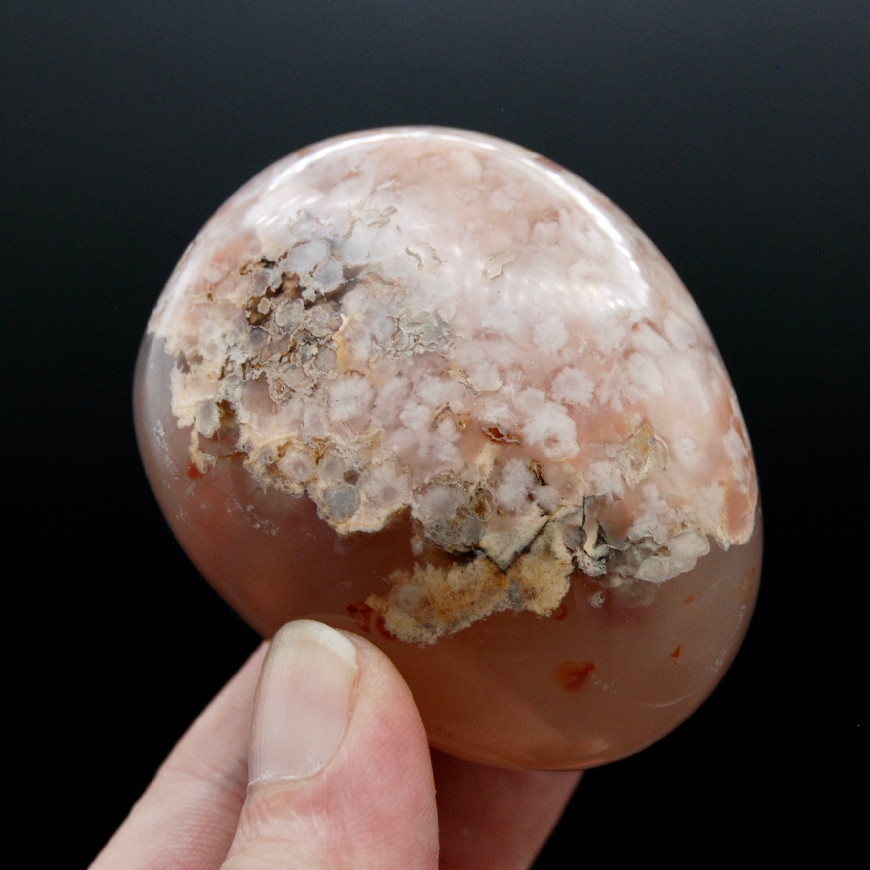 Gemmy Sakura Flower Agate Palm Stone, Pink Lavender Sakura Agate, Madagascar