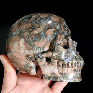 Blue Opal Llanite Carved Crystal Skull, Realistic Que Sera Crystal Skull Carving