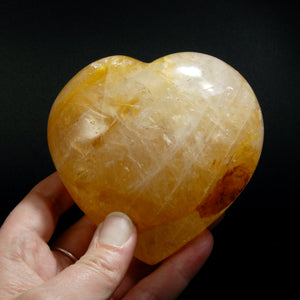 Golden Healer Quartz Crystal Heart Shaped Palm Stone, Madagascar