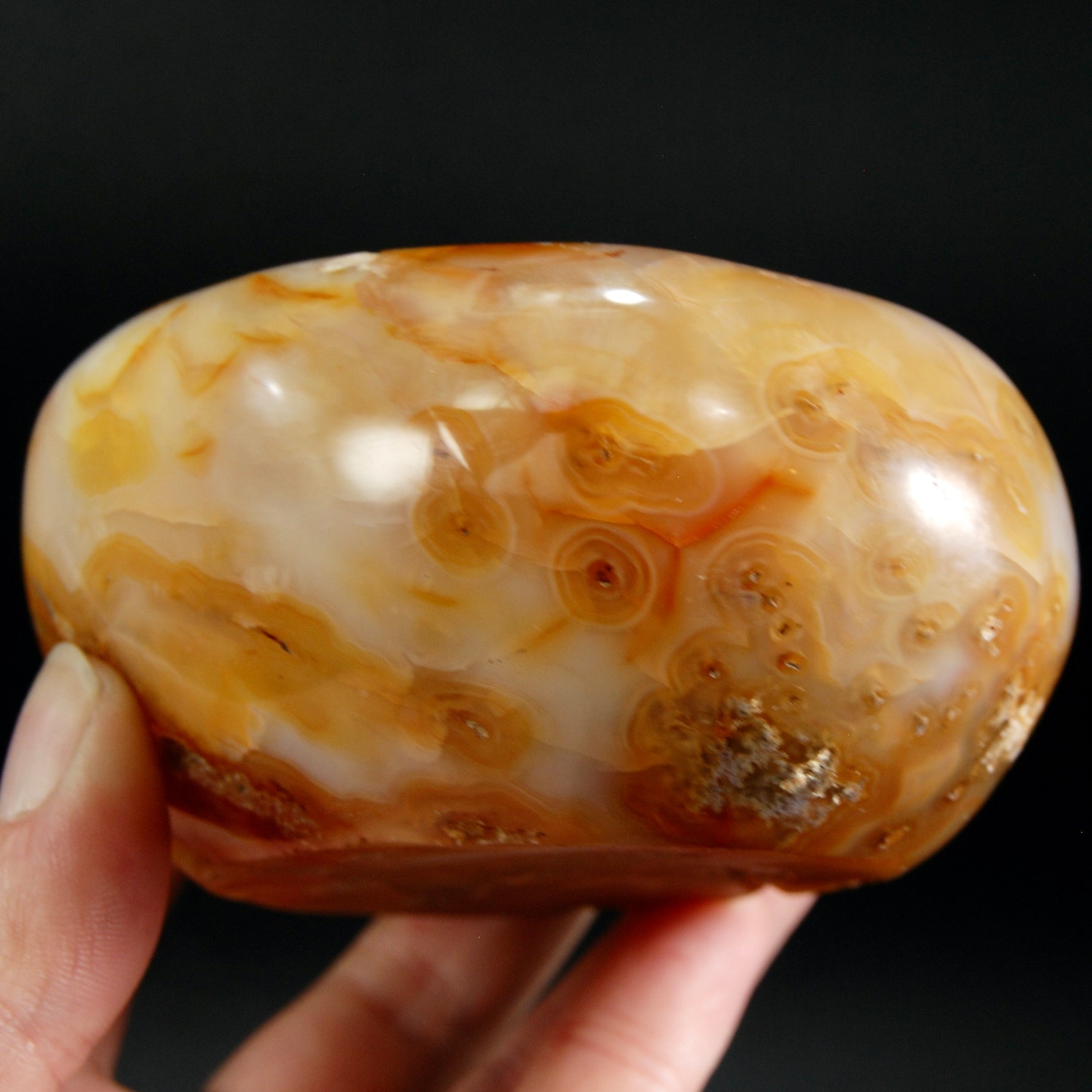 Orbicular Carnelian Agate Carved Crystal Bowl