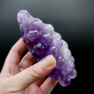 Juicy Amethyst Quartz Carved Crystal Grapes, Dark Purple Amethyst Grape Cluster Carving