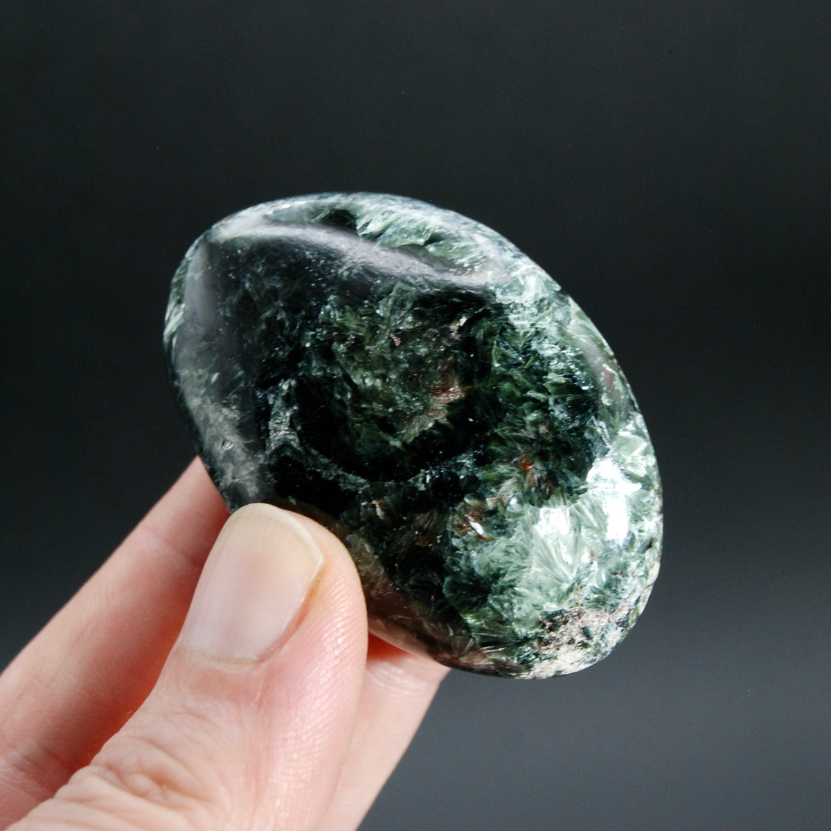 Flashy Seraphinite Crystal Palm Stone, Russia