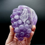 Juicy Amethyst Quartz Carved Crystal Grapes, Dark Purple Amethyst Grape Cluster Carving