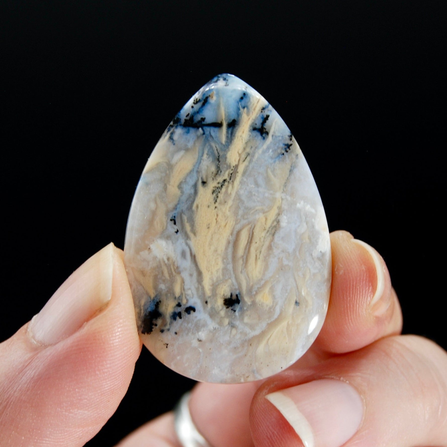 Dendritic Plume Agate Teardrop Pear Cabochon, Indonesia