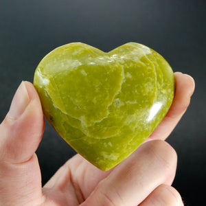 Serpentine Crystal Heart Shaped Palm Stone, Pakistan