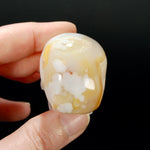 2in Sakura Flower Agate Carved Crystal Skull, Realistic Peach White Flower Agate Skull Carving