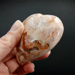 Flower Agate Heart Shaped Palm Stone, Sakura Agate Crystal Heart