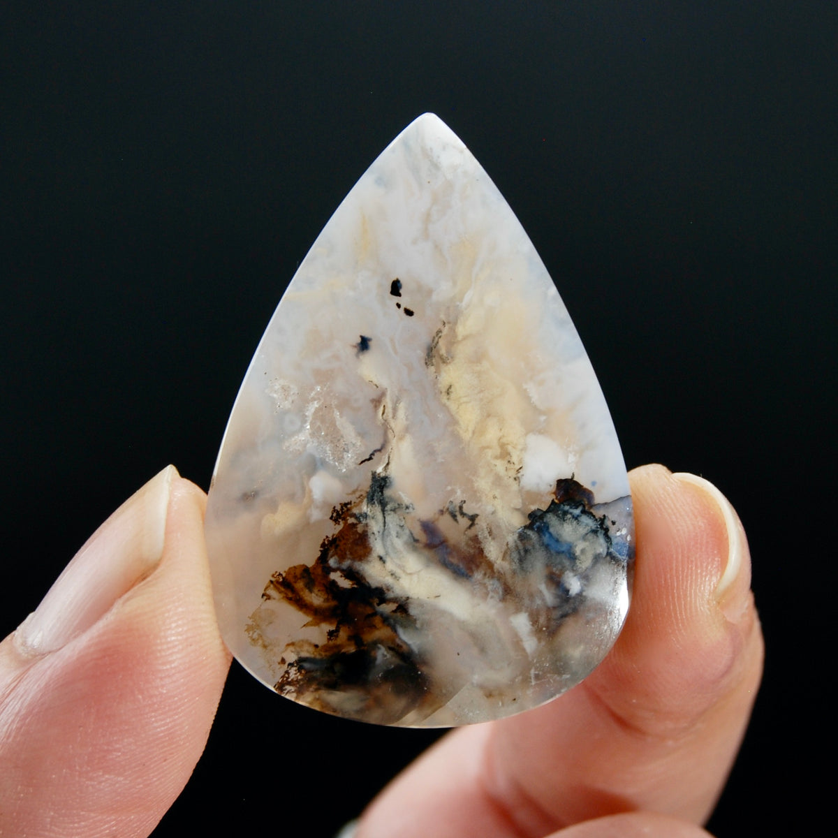 Dendritic Plume Agate Teardrop Pear Cabochon, Indonesia