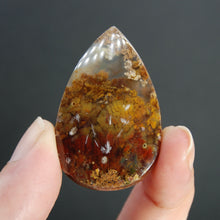 Load image into Gallery viewer, Autumnal Sagenite Plume Agate Cabochon, Red Gold Pear Teardrop Indonesian Agate Cab
