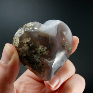 Moss Agate Crystal Heart Shaped Palm Stone, Indonesia