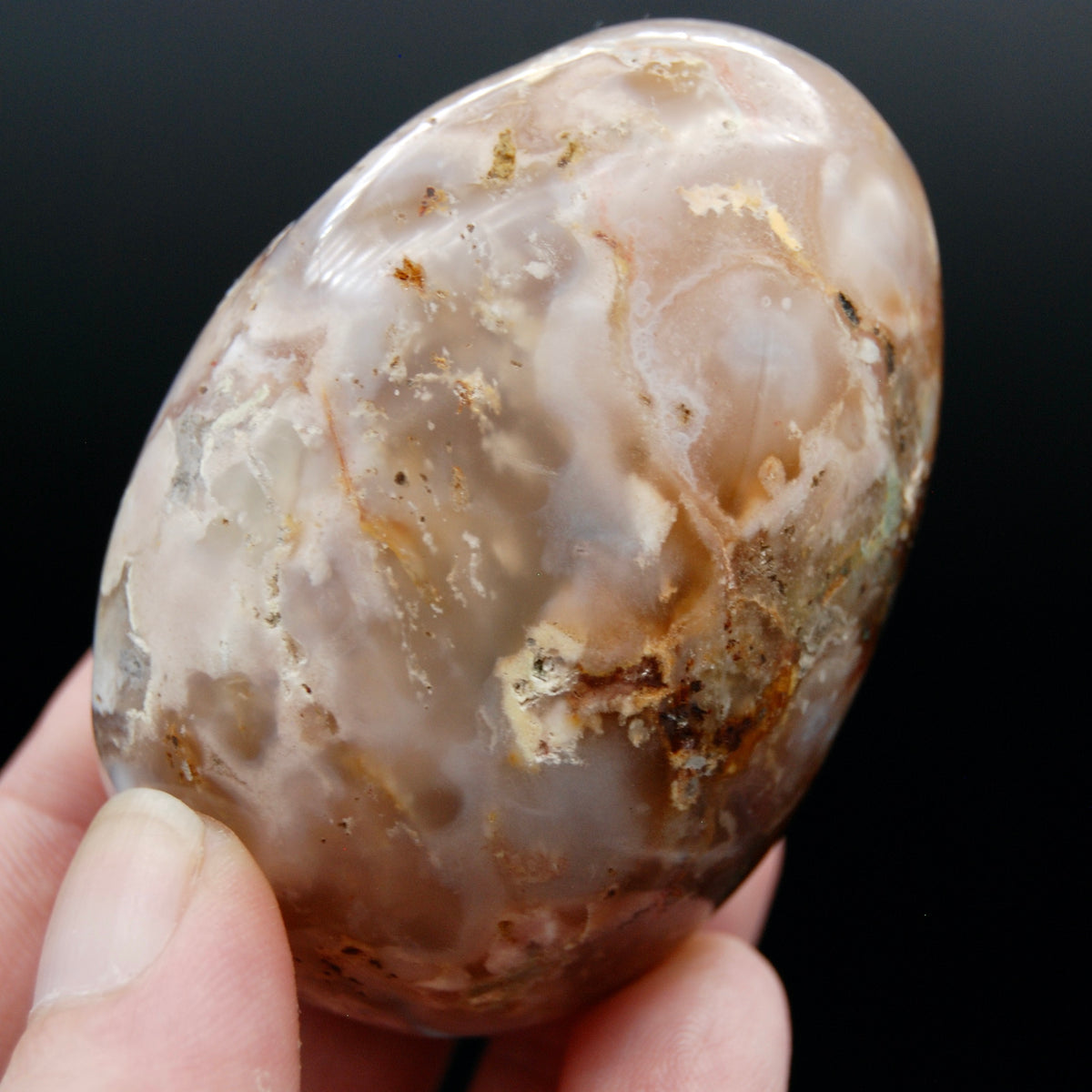 Sakura Flower Agate Palm Stone, Pink Lavender Green Sakura Agate, Madagascar