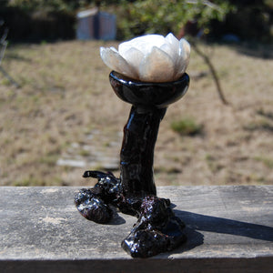 Agate Geode Lotus Flower Hand Carved Crystal with Burl Stand